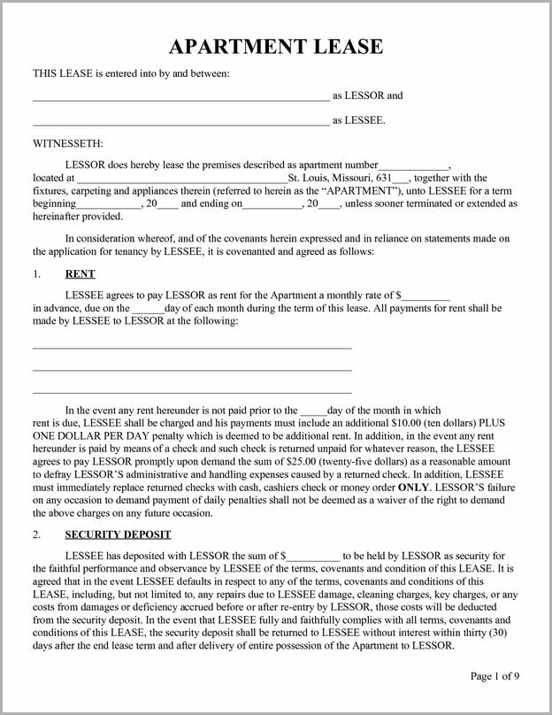 Apartment Lease Agreement Form