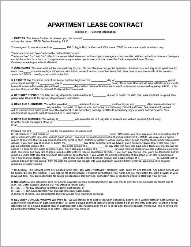 Apartment Lease Agreement Pdf