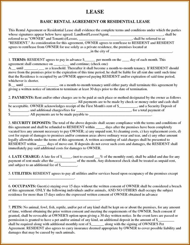 Basic Rental Agreement Or Residential Lease California