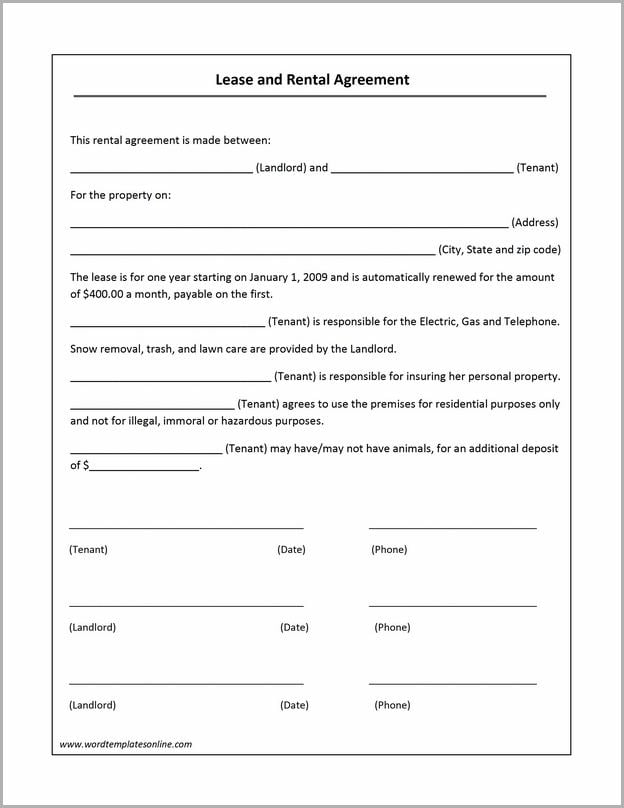 Basic Rental Agreement Or Residential Lease Word Document