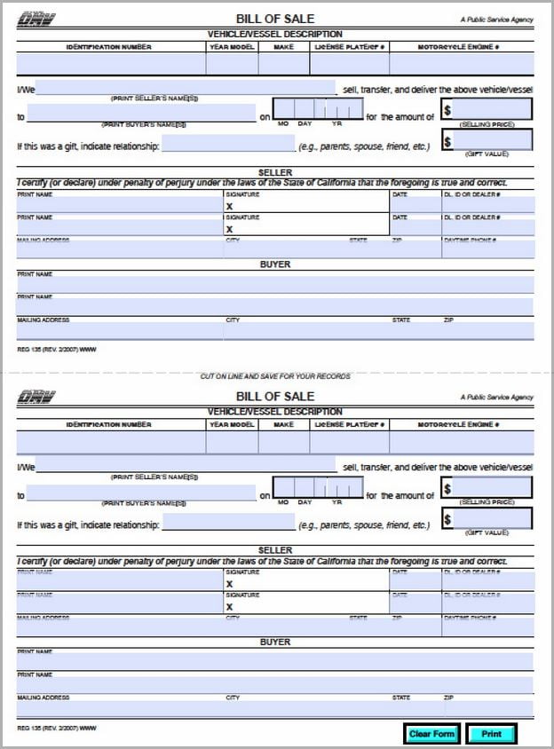 Bill Of Sales Dmv