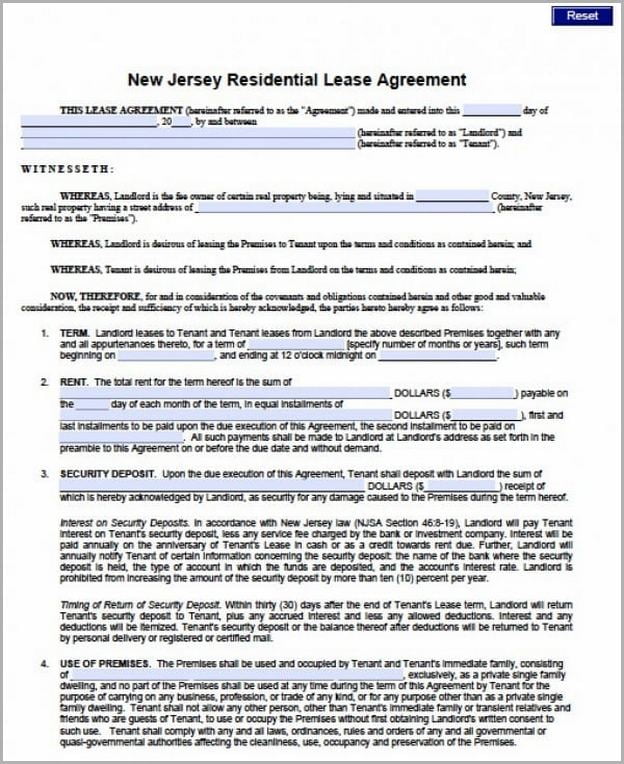 Blank Lease Agreement Nj