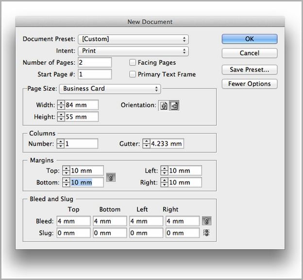 Business Card Size Pixels Indesign