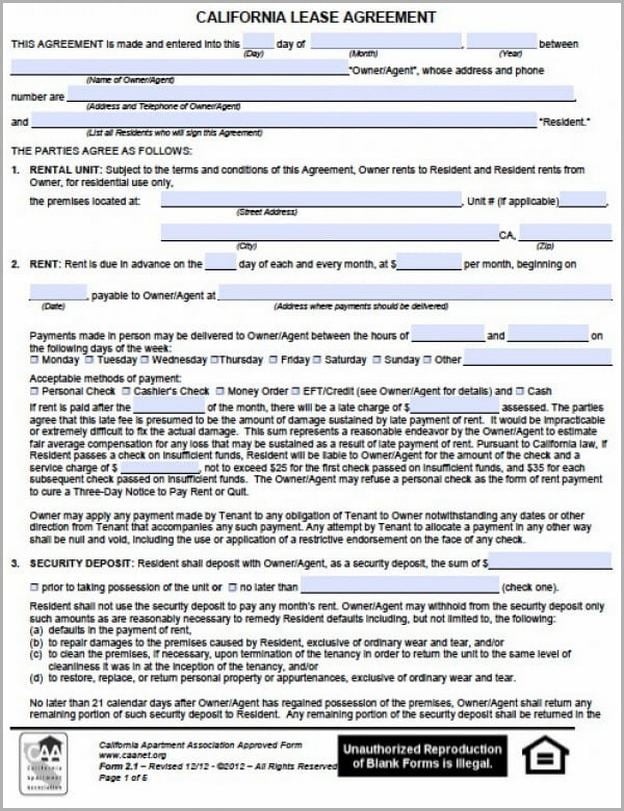 California Lease Agreement Download
