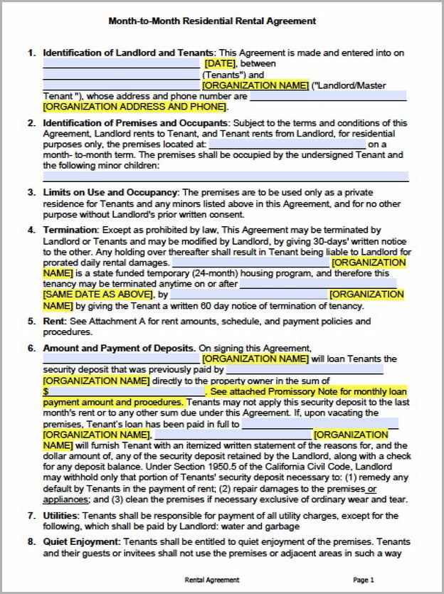 California Lease Agreement Form Pdf