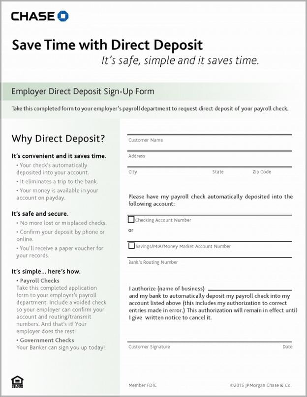 Chase Bank Direct Deposit Authorization Form