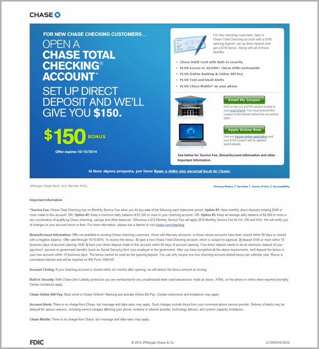 Chase Total Checking Account Bonus