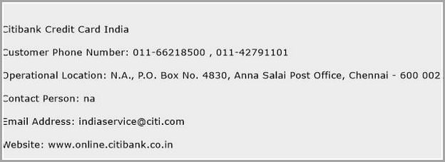 Citibank Credit Card Phone Number India