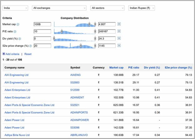 Google Finance Stock Screener