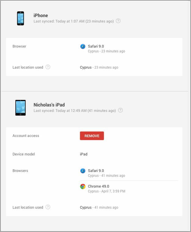 Google My Devices Remove