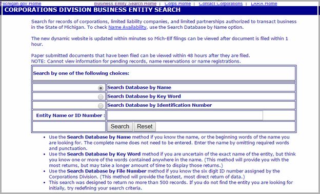 Lara Business Entity Search Michigan