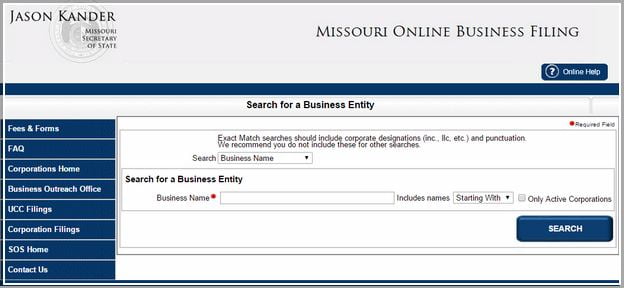 Missouri Secretary Of State Business Entity Search
