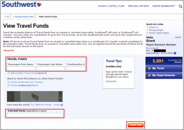 Southwest Travel Funds App