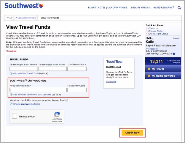 Southwest Travel Funds Usage