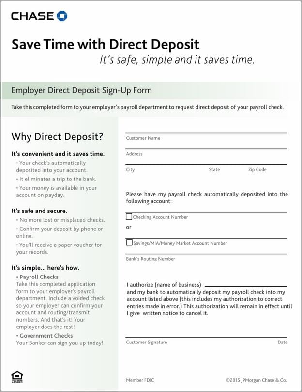 Chase Bank Mailing Address For Direct Deposit