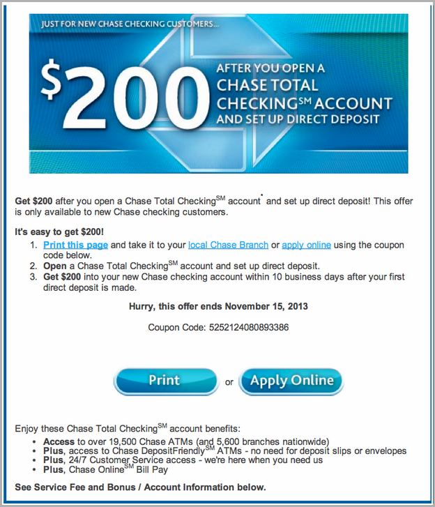 Chase Premier Platinum Checking Coupon Code
