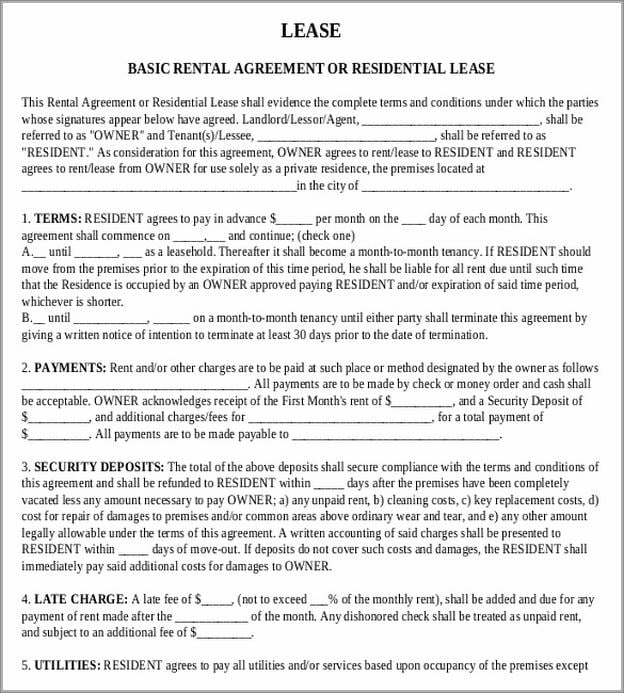 free word lease agreement templates download