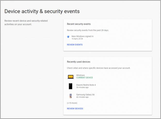 Google My Devices Activity