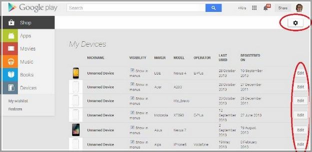 Google My Devices List
