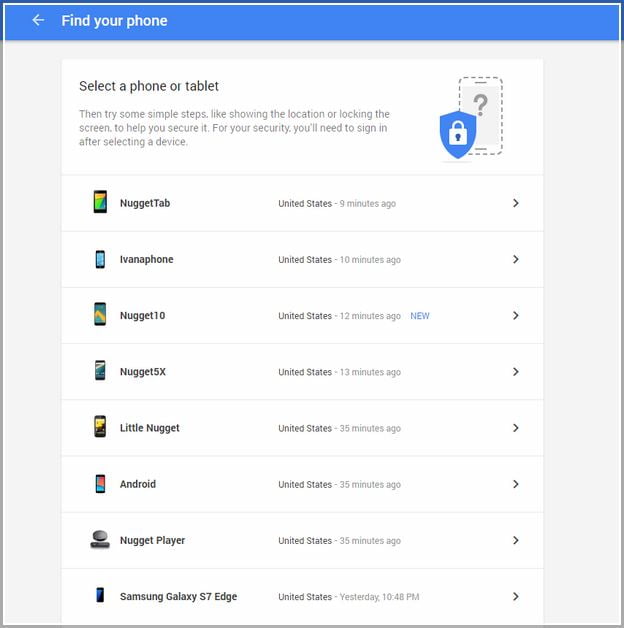 Google My Devices Manager