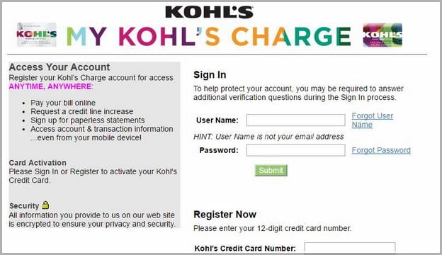 My Kohl's Charge Account Pay Bill