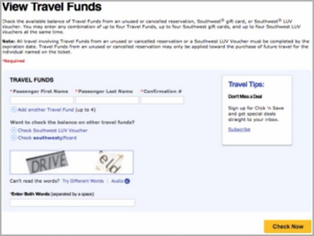 Southwest Travel Funds View
